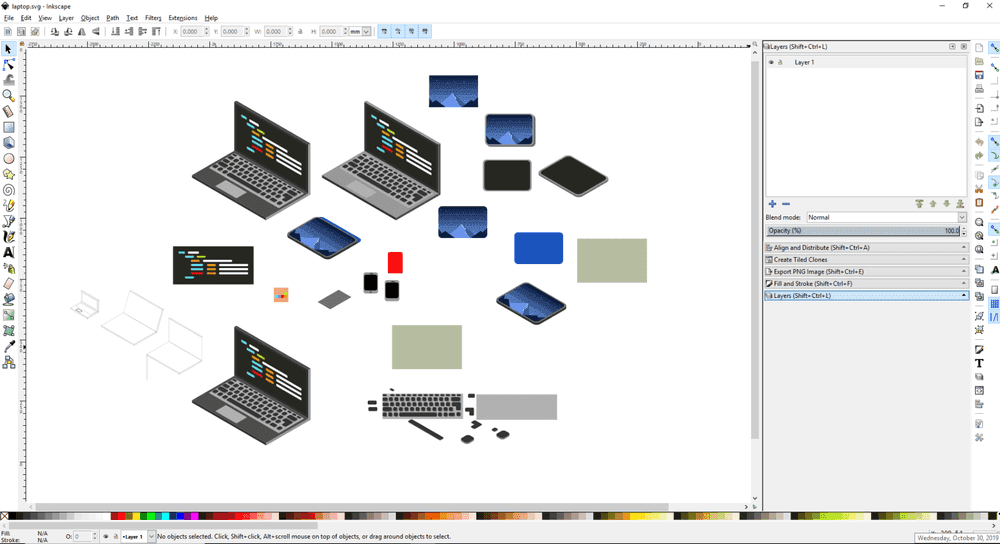 SVG imags of laptop, iPad, and iPhone during work in progress